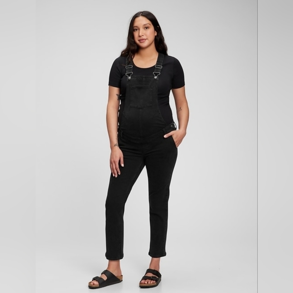 GAP Maternity Denim Bibbed Overalls Straight Ankle Black Wash Size XL NWT RT$100